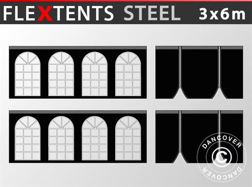 Šoninės sienelės rinkinys išskleidžiamoms pavėsinėms FleXtents Steel ir Basic v.3 3x6m, Juoda