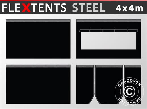 Zijwandset voor de vouwtenten FleXtents Steel en Basic v.3 4x4m, Zwart