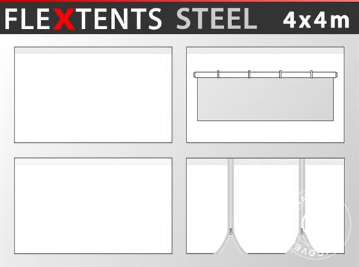 Šoninės sienelės rinkinys išskleidžiamoms pavėsinėms FleXtents Steel ir Basic v.3 4x4m, Balta