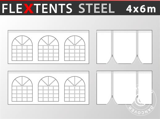 Šoninės sienelės rinkinys išskleidžiamai pavėsinei FleXtents Steel 4x6m, Balta