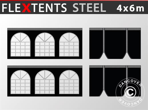 Sidevegg Sett for Quick-up telt FleXtents Steel 4x6m, svart