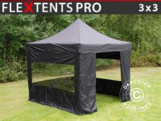 Event tent FleXtents PRO 3x3 m Black, incl. 4 sidewalls