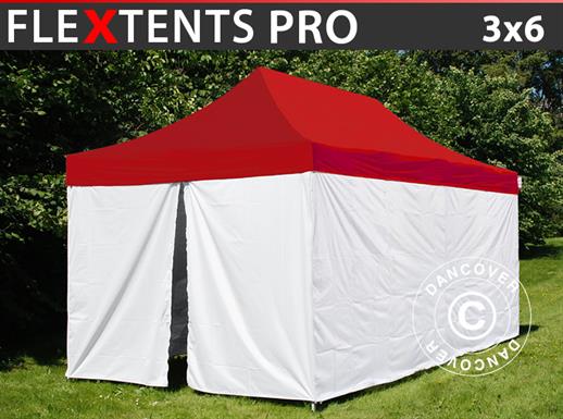 Tente pliante FleXtents® PRO, tente médicale et d’urgence, 3x6m, Rouge/Blanc, 6 parois latérales incluses