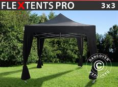 Event tent FleXtents PRO 3x3 m Black, incl. 4 decorative curtains