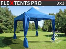 Vouwtent FleXtents PRO 3x3m Blauw, incl. 4 decoratieve gordijnen