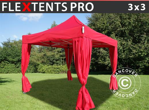 Vouwtent/Easy up tent FleXtents PRO 3x3m Rood, incl. 4 decoratieve gordijnen
