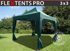 Event tent FleXtents PRO 3x3 m Green, incl. 4 decorative curtains