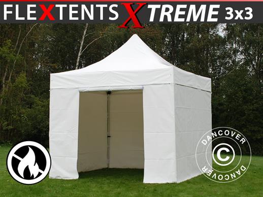 Tente Pliante FleXtents Xtreme 50 Heavy Duty 3x3m, Blanc avec 4 cotés