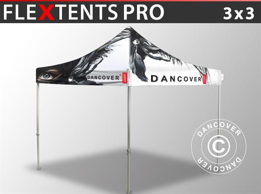 Vouwtent/Easy up tent FleXtents PRO met grote digitale afdruk, 3x3m