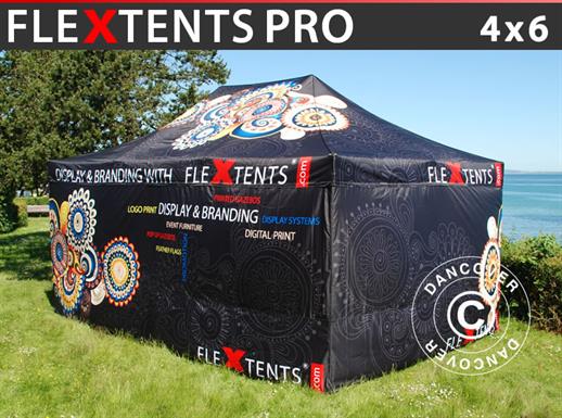 Vouwtent/Easy up tent FleXtents PRO met grote digitale afdruk, 4x6m, incl. 4 zijwanden