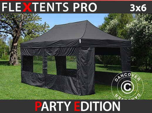 Tente Pliante FleXtents PRO 3x6m Noir, avec 6 cotés