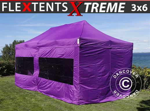 Tente pliante FleXtents Xtreme 50 3x6m Violet, avec 6 cotés