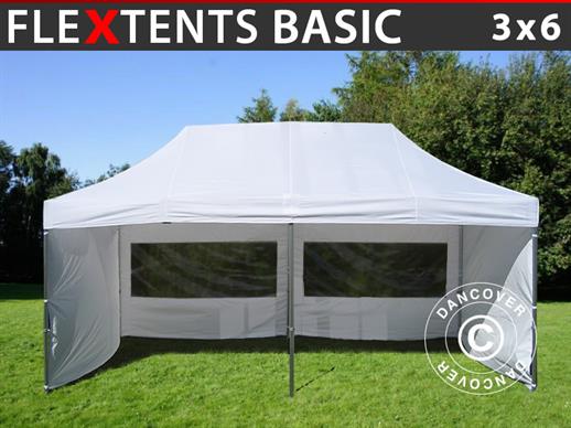 Tente pliante FleXtents Basic, 3x6m Blanc, avec 6 cotés