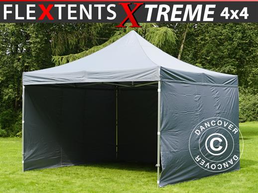 Vouwtent/Easy up tent FleXtents Xtreme 50 4x4m Grijs, inkl 4 Zijwanden
