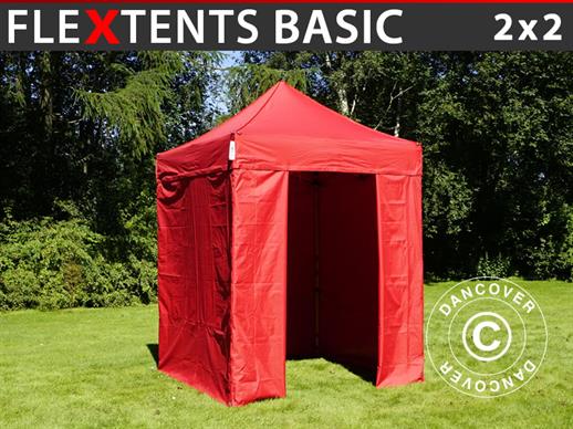 Vouwtent/Easy up tent FleXtents Basic, 2x2m Rood, inkl. 4 Zijwanden