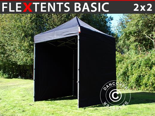 Vouwtent/Easy up tent FleXtents Basic, 2x2m Zwart, inkl. 4 Zijwanden