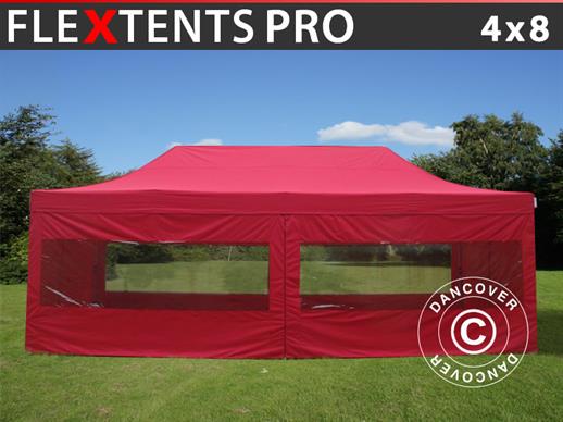 Tente pliante FleXtents PRO 4x8m Rouge, avec 6 cotés