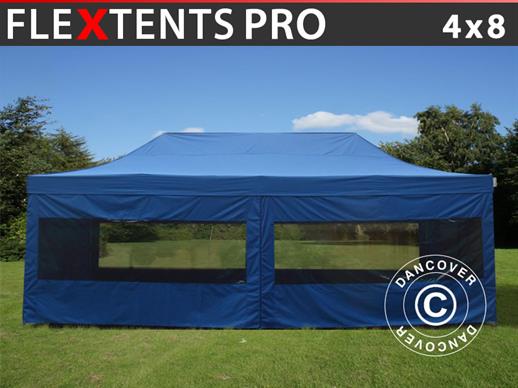 Vouwtent/Easy up tent FleXtents PRO 4x8m Blauw, inkl. 6 zijwanden