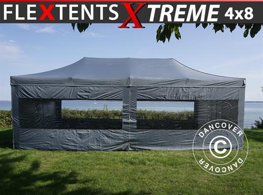Tente pliante FleXtents Xtreme 50 4x8m Gris, avec 6 cotés