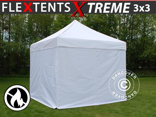 Vouwtent/Easy up tent FleXtents Xtreme 50 3x3m Wit, Vlamvertragende, inkl. 4 Zijwanden