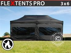 Faltzelt FleXtents PRO 3x6m Schwarz, Flammenhemmend, mit 6 Seitenwänden