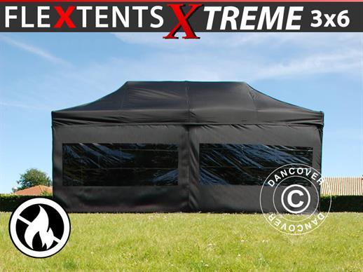 Tente Pliante FleXtents Xtreme 50 3x6m Noir, Ignifugé, avec 6 cotés