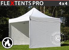 Faltzelt FleXtents PRO 4x4m Weiß, Flammenhemmend, mit 4 Seitenwänden