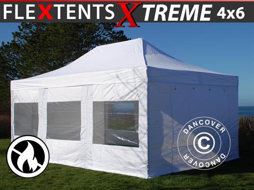 Vouwtent/Easy up tent FleXtents Xtreme 50 4x6m Wit, Vlamvertragende, inkl. 8 Zijwanden
