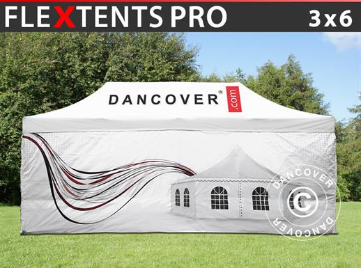 Tente pliante FleXtents PRO avec impression numérique, 3x6m, incl. 4 parois