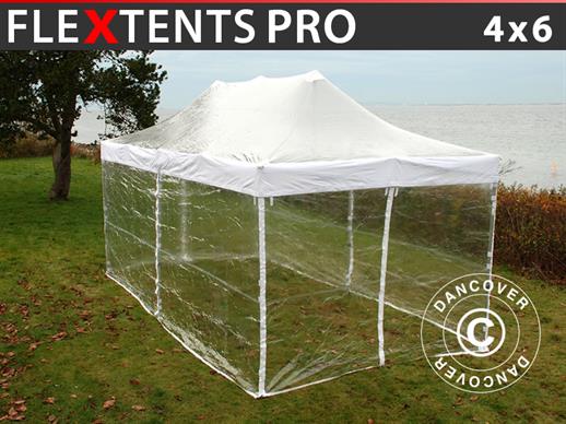 Tente pliante FleXtents PRO 4x6m Transparent, avec 8 cotés