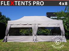 Event tent FleXtents PRO "Peaked" 4x8 m Latte, incl. 6 sidewalls and 6 decorative curtains