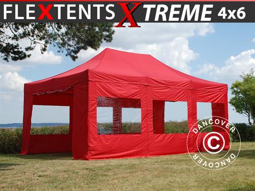 Vouwtent/Easy up tent FleXtents Xtreme 50 4x6m Rood, inkl.8 Zijwanden