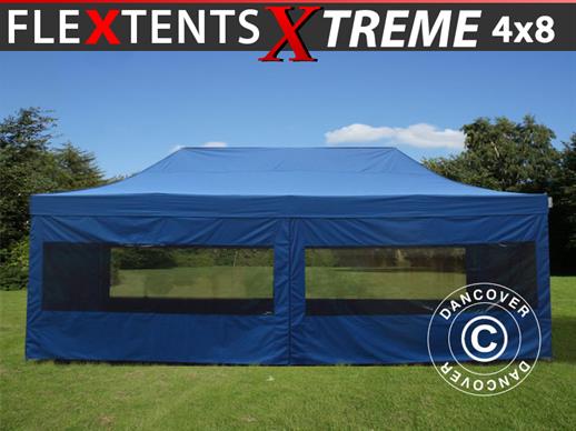 Vouwtent/Easy up tent FleXtents Xtreme 50 4x8m Blauw, inkl 6 Zijwanden