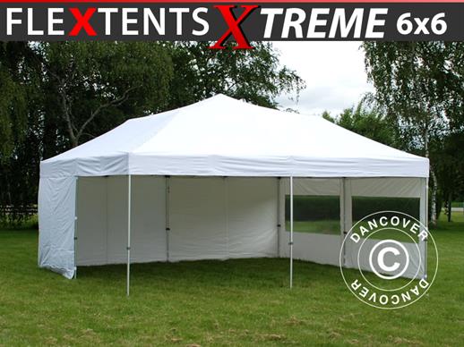 Vouwtent/Easy up tent FleXtents Xtreme 50 6x6m Wit, inkl. 8 Zijwanden