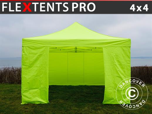 Vouwtent/Easy up tent FleXtents PRO 4x4m Neon geel/groen, inkl. 4 Zijwanden