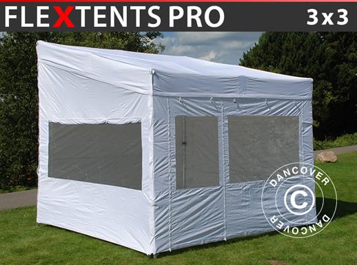 Vouwtent/Easy up tent FleXtents PRO Trapezo 3x3m Wit, inkl. 4 Zijwanden
