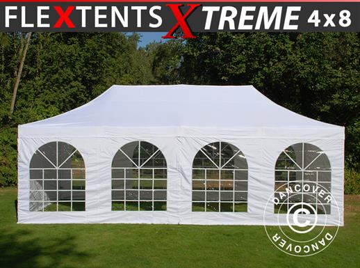 Tente pliante FleXtents Xtreme 50 Vintage Style 4x8m Blanc, avec 6 cotés