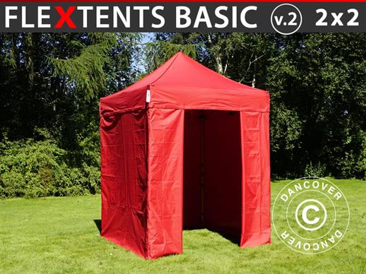Vouwtent/Easy up tent FleXtents Basic v.2, 2x2m Rood, inkl. 4 Zijwanden