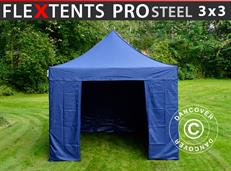 Event tent FleXtents PRO Steel 3x3 m Dark blue, incl. 4 sidewalls