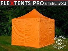 Carpa plegable FleXtents PRO Steel 3x3m Naranja, Incl. 4 lados