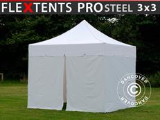 Event tent FleXtents PRO Steel "Peaked" 3x3 m White, incl. 4 sidewalls