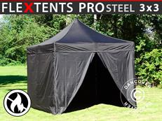 Event tent FleXtents PRO Steel 3x3 m Black, Flame retardant, incl. 4 sidewalls