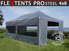 Event tent FleXtents PRO Steel 4x8 m Grey, incl. 6 sidewalls