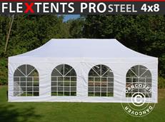 Event tent FleXtents PRO Steel Vintage Style 4x8 m White, incl. 6 sidewalls