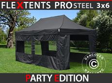 Event tent FleXtents PRO Steel 3x6 m Black, incl. 6 sidewalls