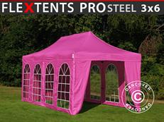 Event tent FleXtents PRO Steel Vintage Style 3x6 m Pink, incl. 6 sidewalls