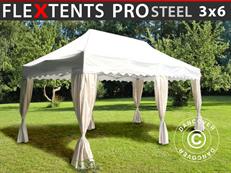 Event tent FleXtents PRO Steel "Wave" 3x6 m White, incl. 6 decorative curtains