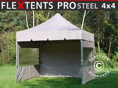 Event tent FleXtents PRO Steel "Peaked" 4x4 m Latte, incl. 4 sidewalls