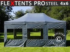 Event tent FleXtents PRO Steel 4x6 m Grey, incl. 8 sidewalls