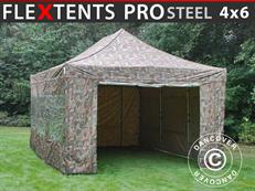 Event tent FleXtents PRO Steel 4x6 m Camouflage/Military, incl. 8 sidewalls
